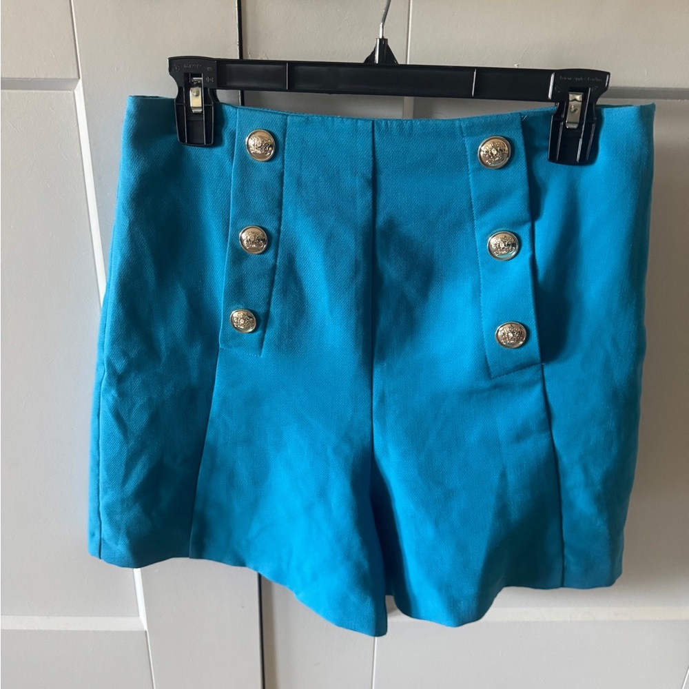 Zara Blue Women's Shorts with Gold Buttons